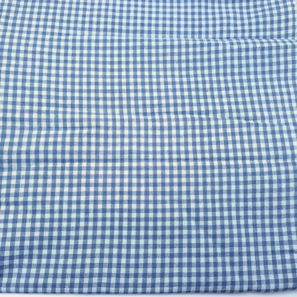 Vintage Blue White Gingham Linen Fabric 124